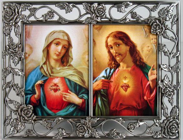 Sacred Heart and Immaculate Heart  Pewter Frame #23DPF-SHJ/IHM