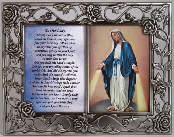 Our Lady of Grace  Pewter Frame with prayer #23DPF-OLG